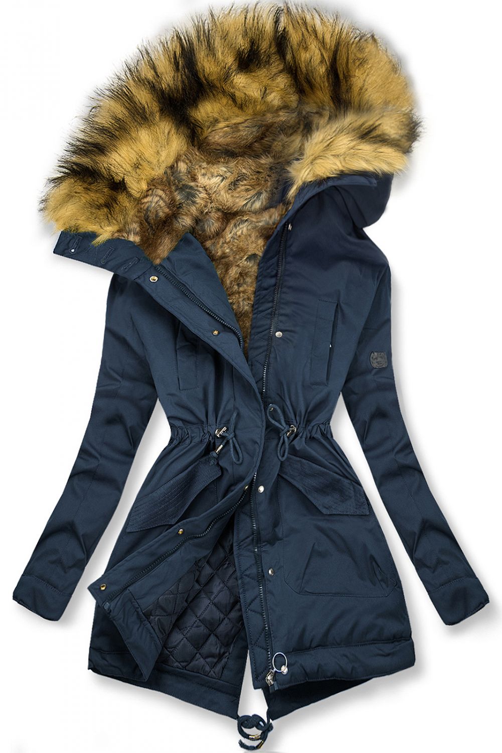Navy winter parka with high collar