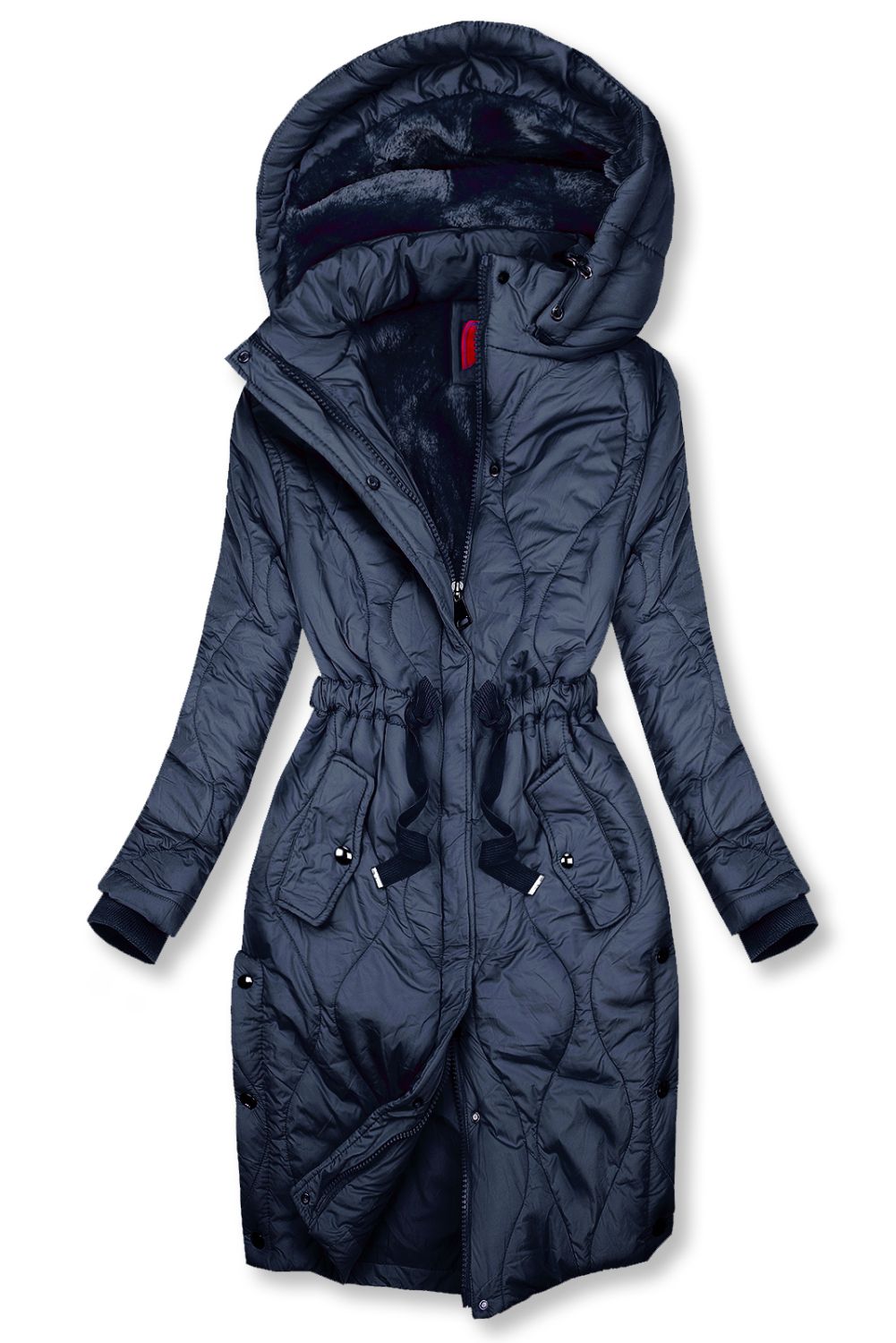 Dark blue quilted jacket with drawstring waist