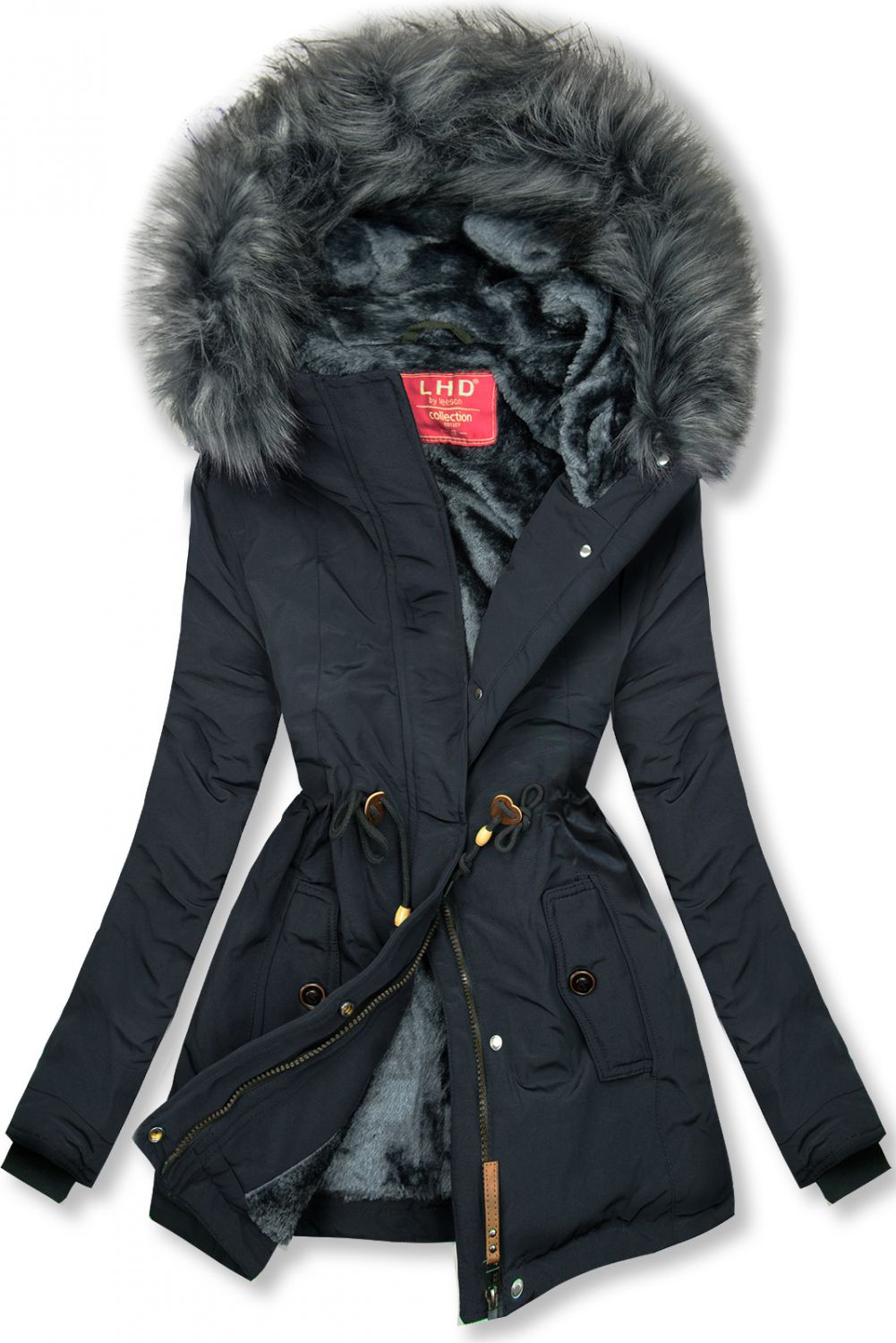 Navy winter parka jacket in short cut