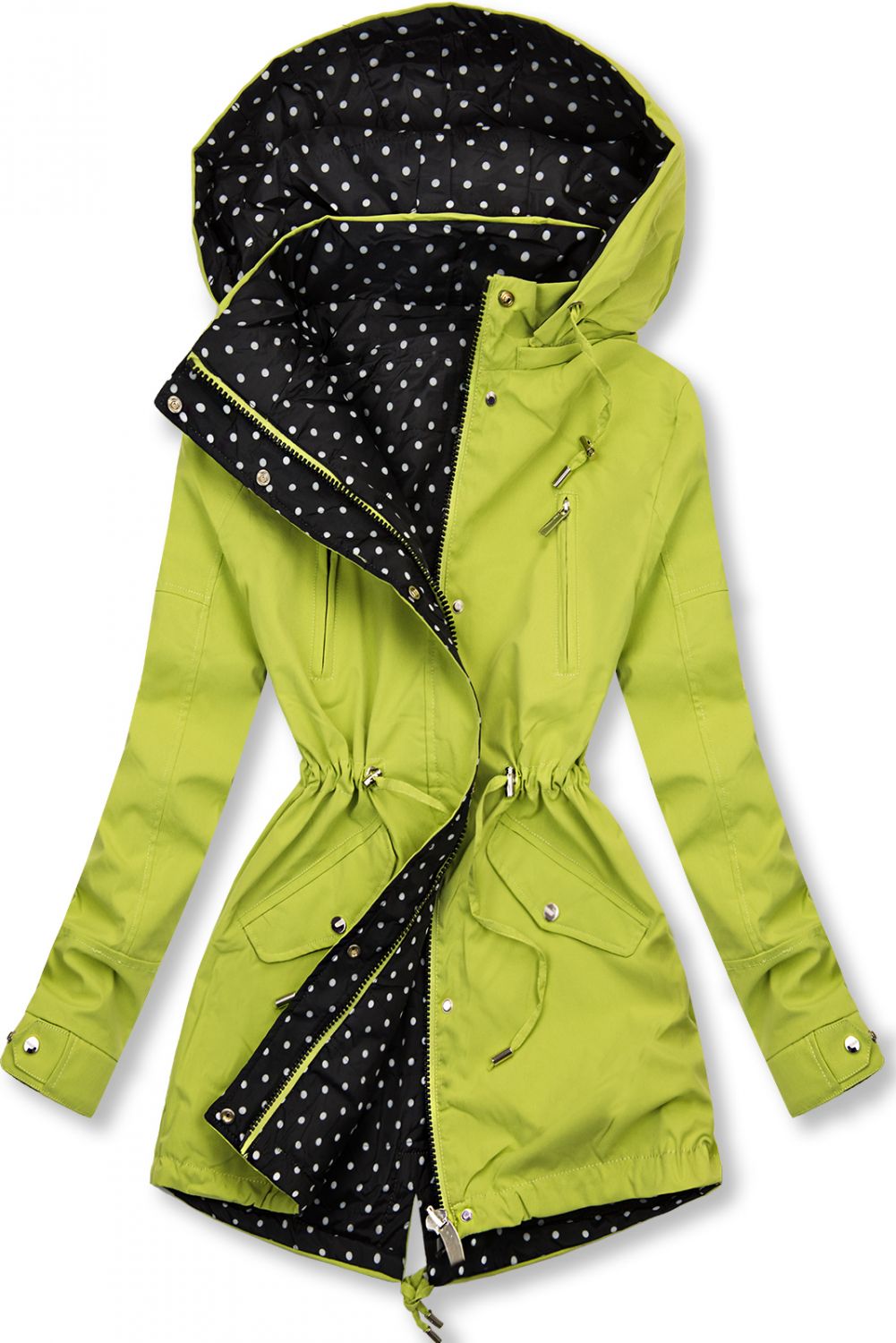 Reversible parka dots light green