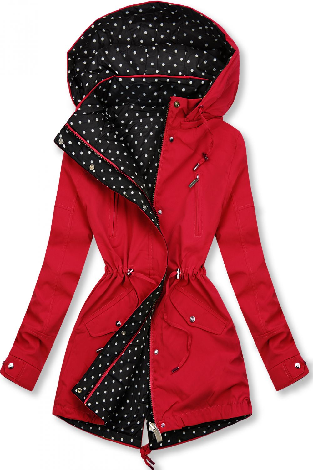 Reversible parka dots red