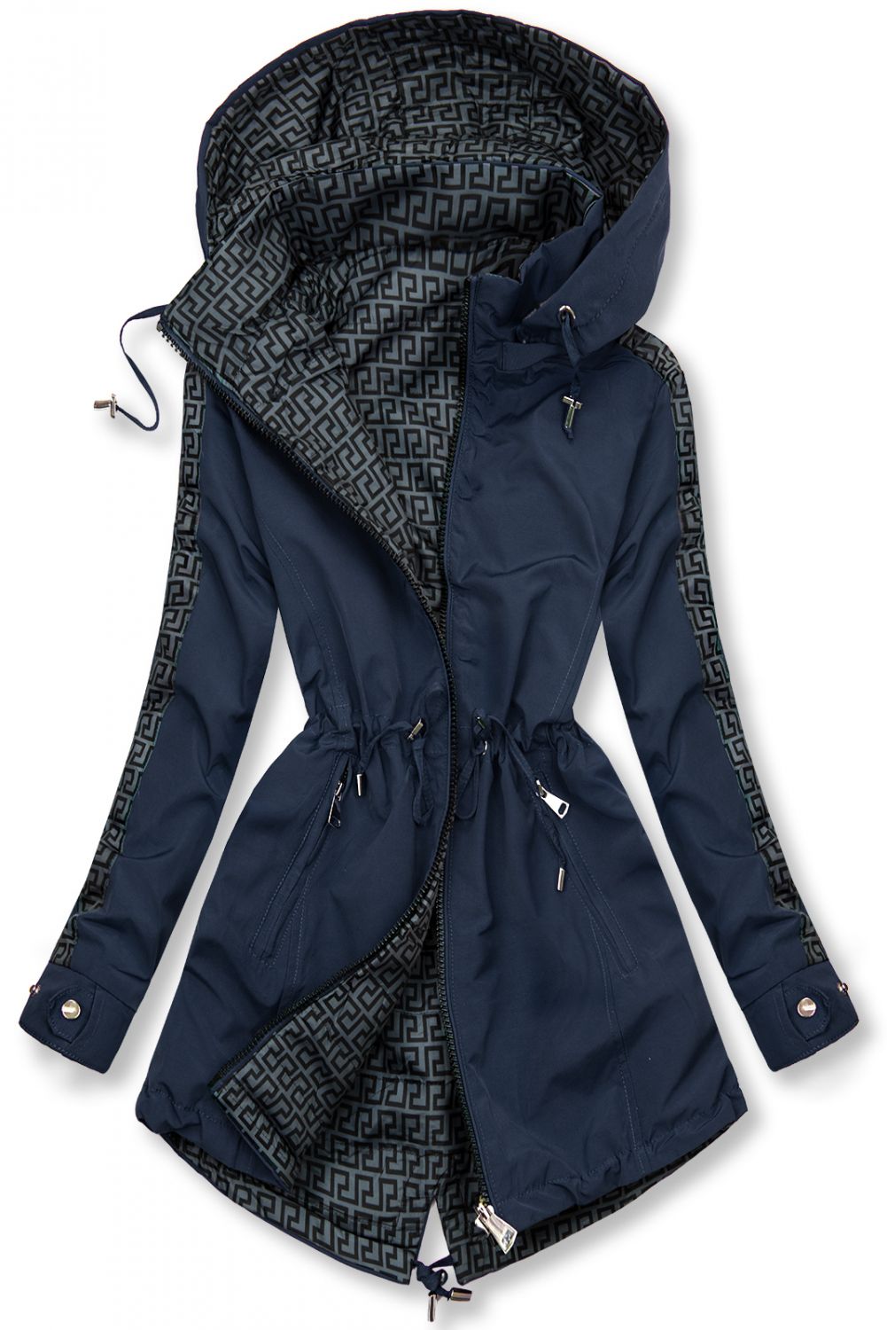 Reversible mid-season parka jacket navy/gray