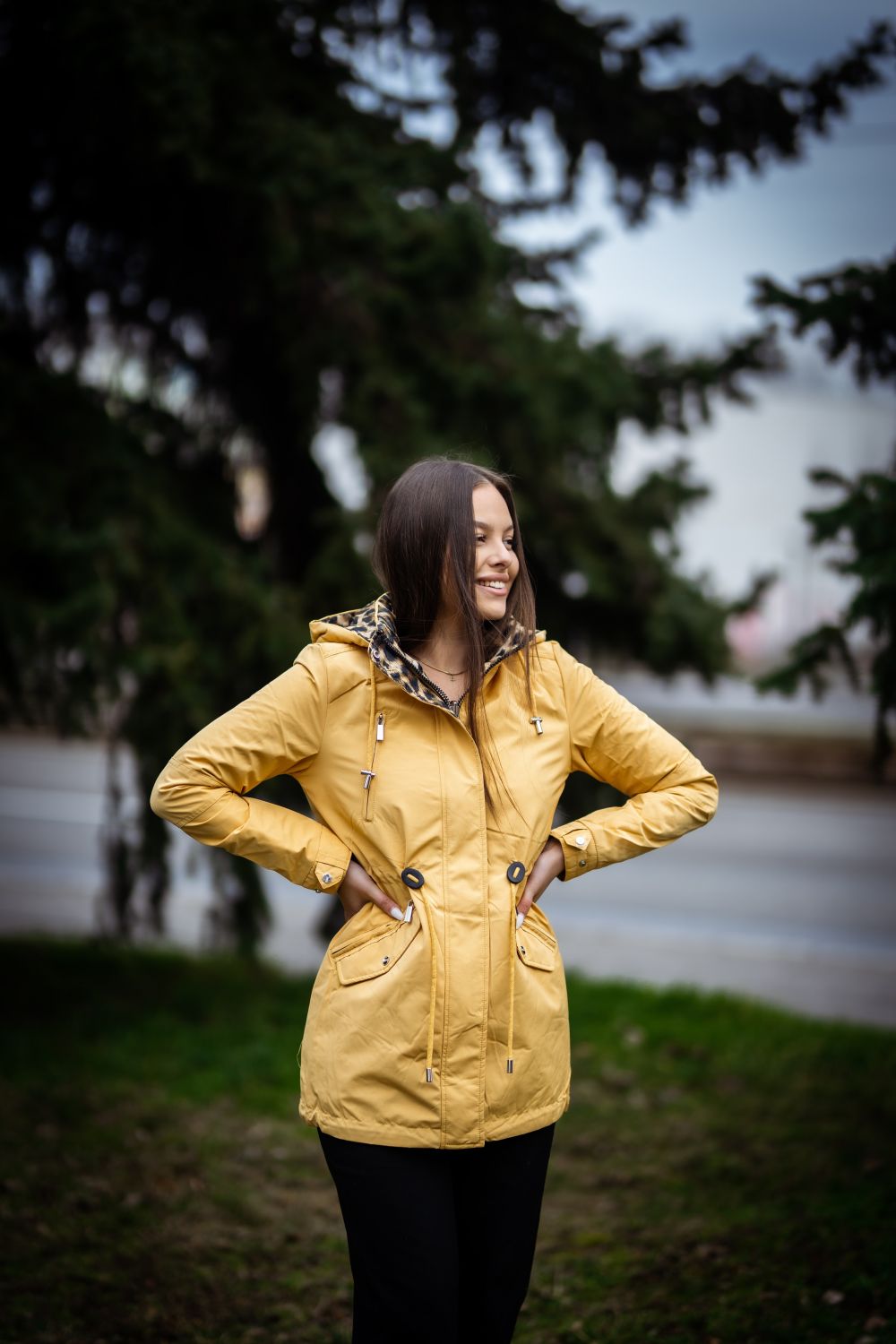 Reversible parka yellow/leopard print