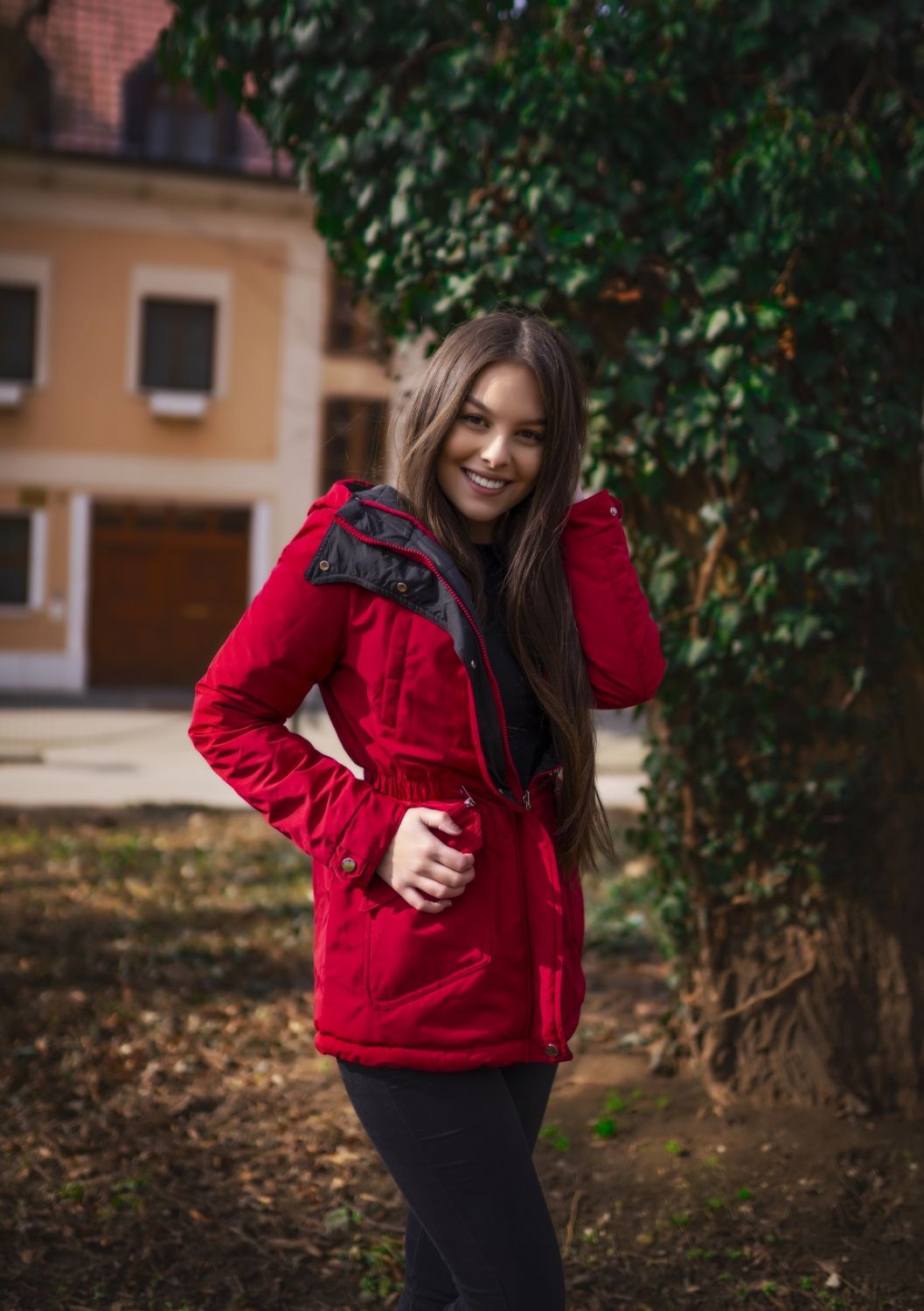 Reversible drawstring jacket in dark blue