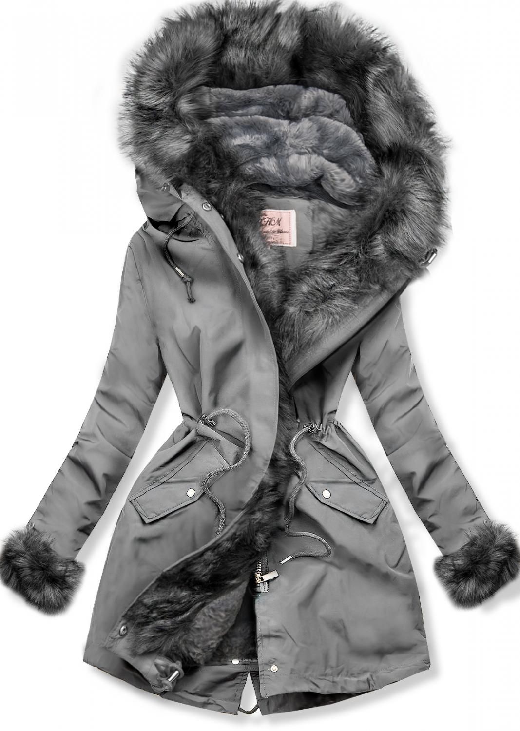Grey parka jacket for winter with removable lining