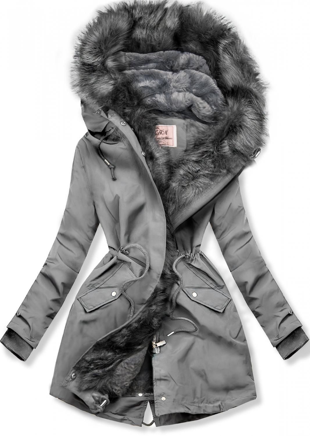 Grey parka jacket for winter with removable lining
