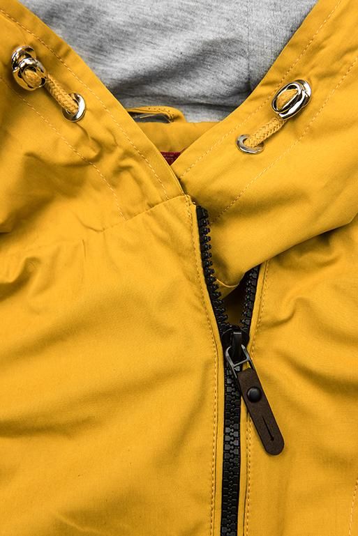Yellow parka jacket with grey lining for autumn