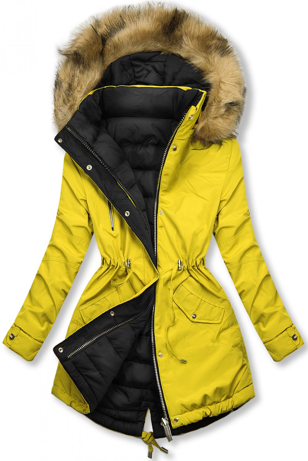 Yellow/black reversible winter parka jacket