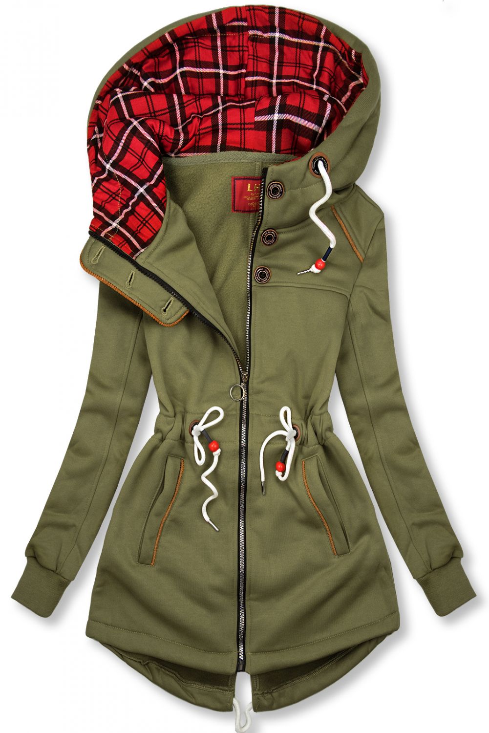 Army green hoodie with drawstring belt