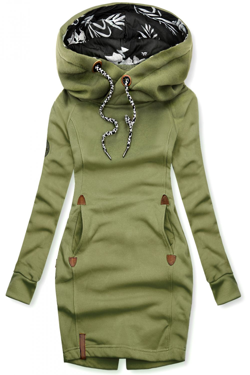 Sweatshirt dress with hoodie khaki