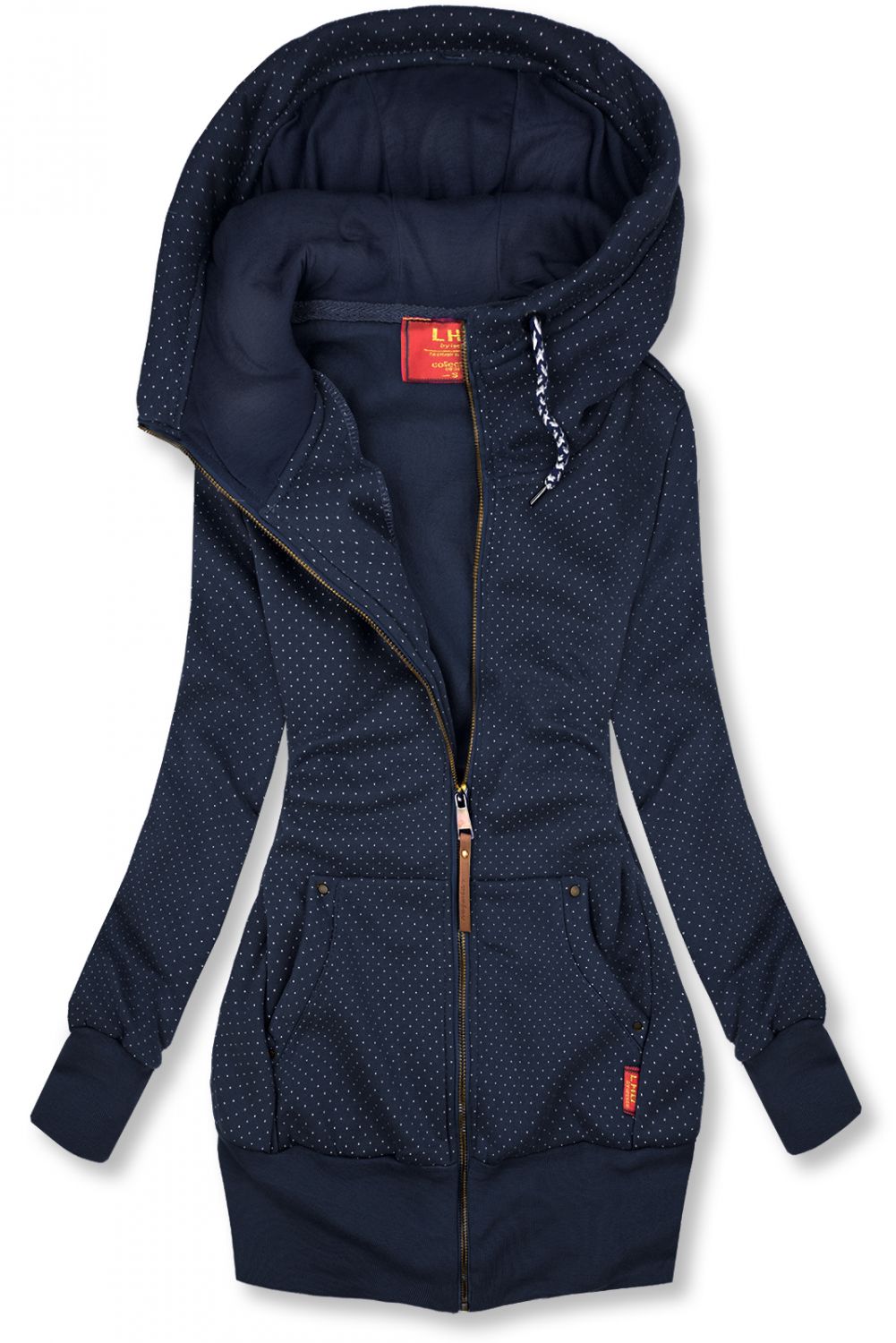 Elongated Polka dot hoodie in navy