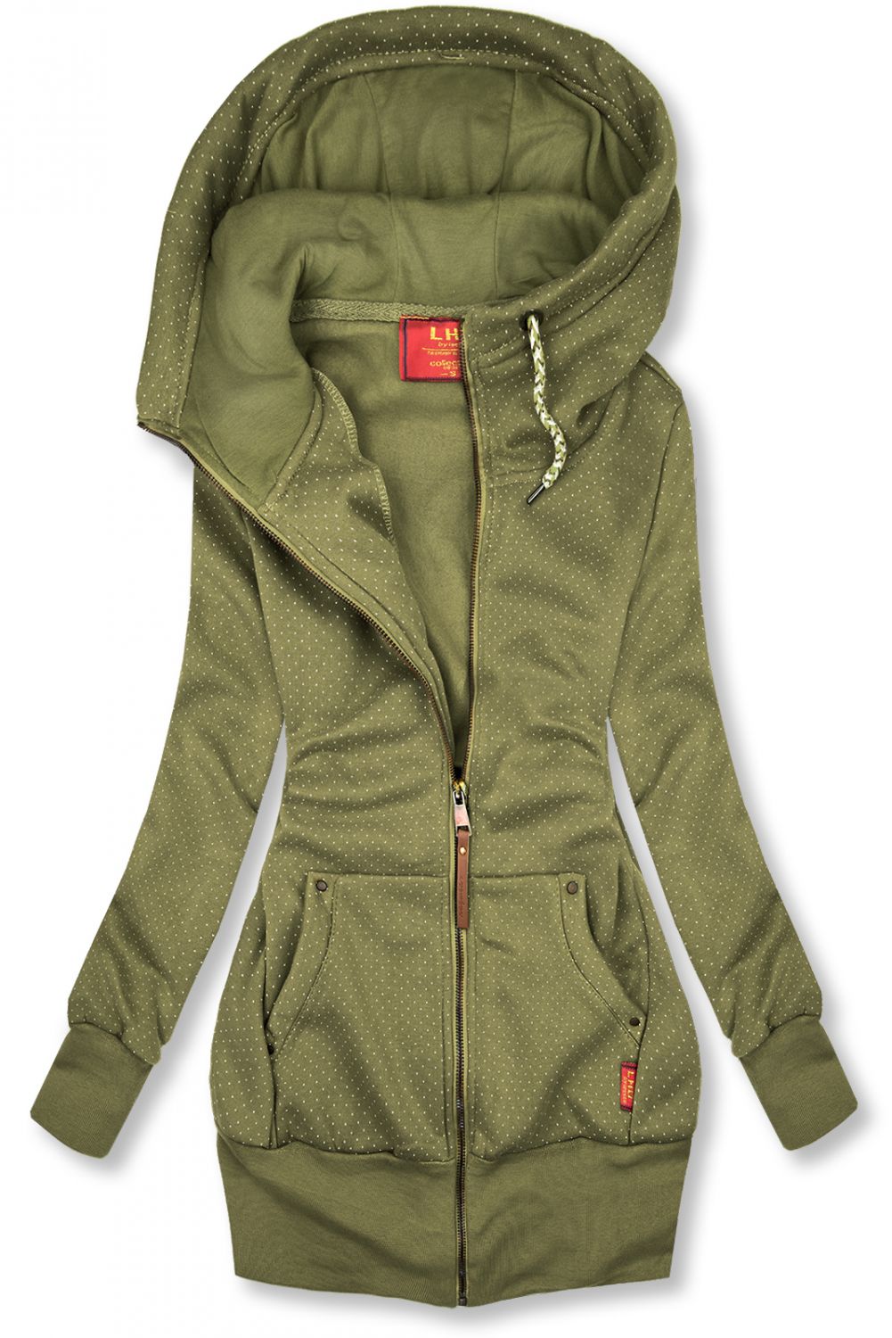 Elongated Polka dot hoodie in khaki