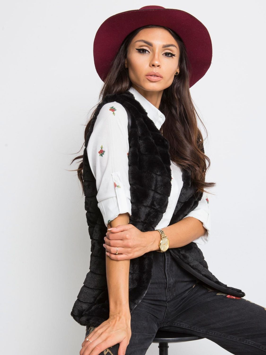 OCH BELLA Black Fur Vest