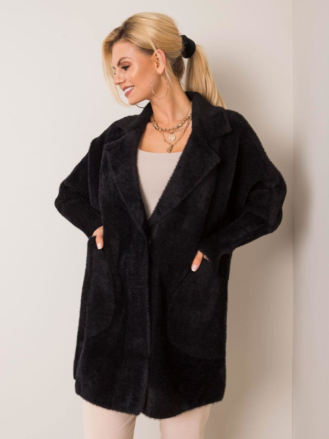 Black Alpaca Fluffy Coat