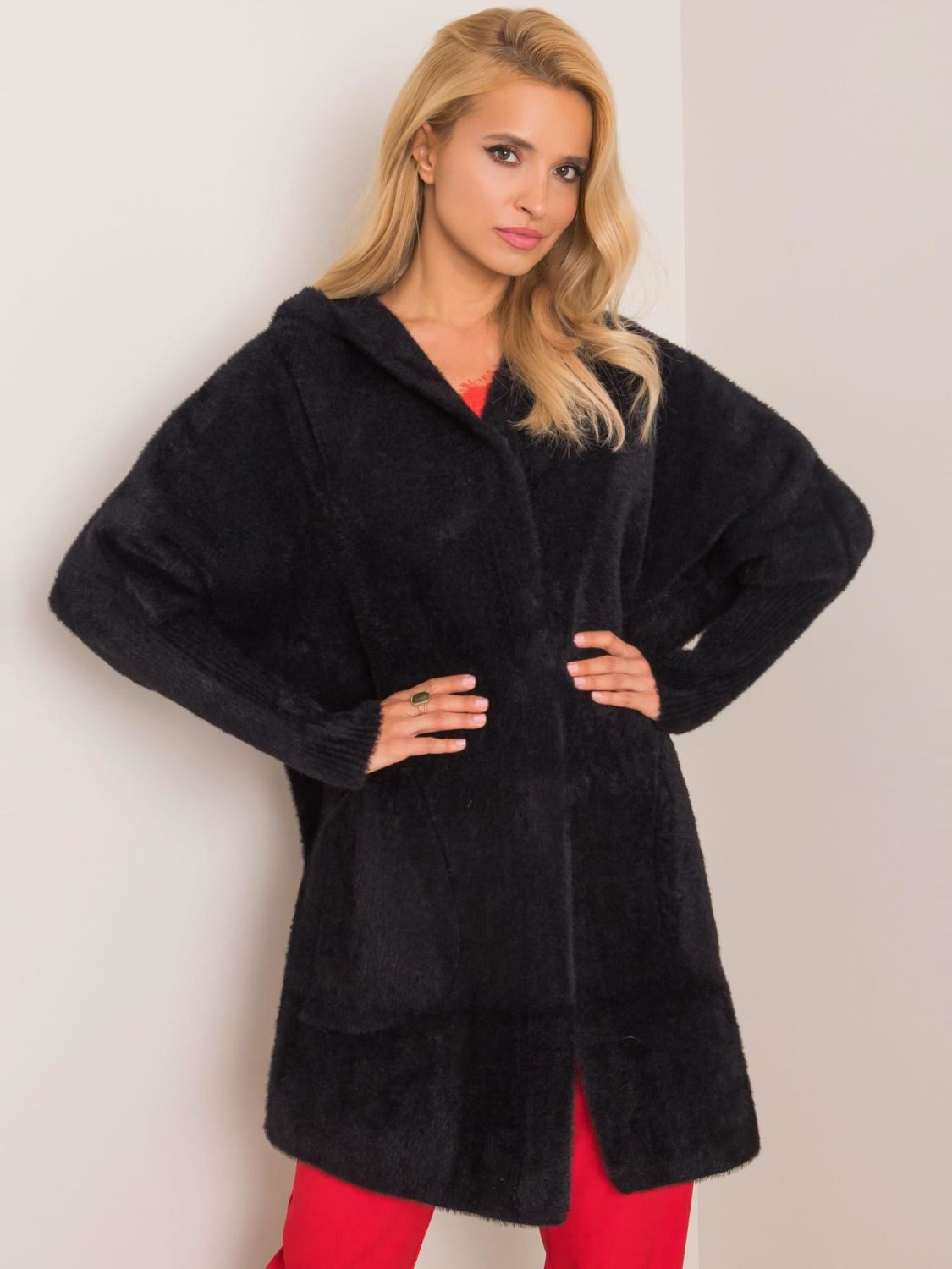 Black Alpaca Coat with Hood