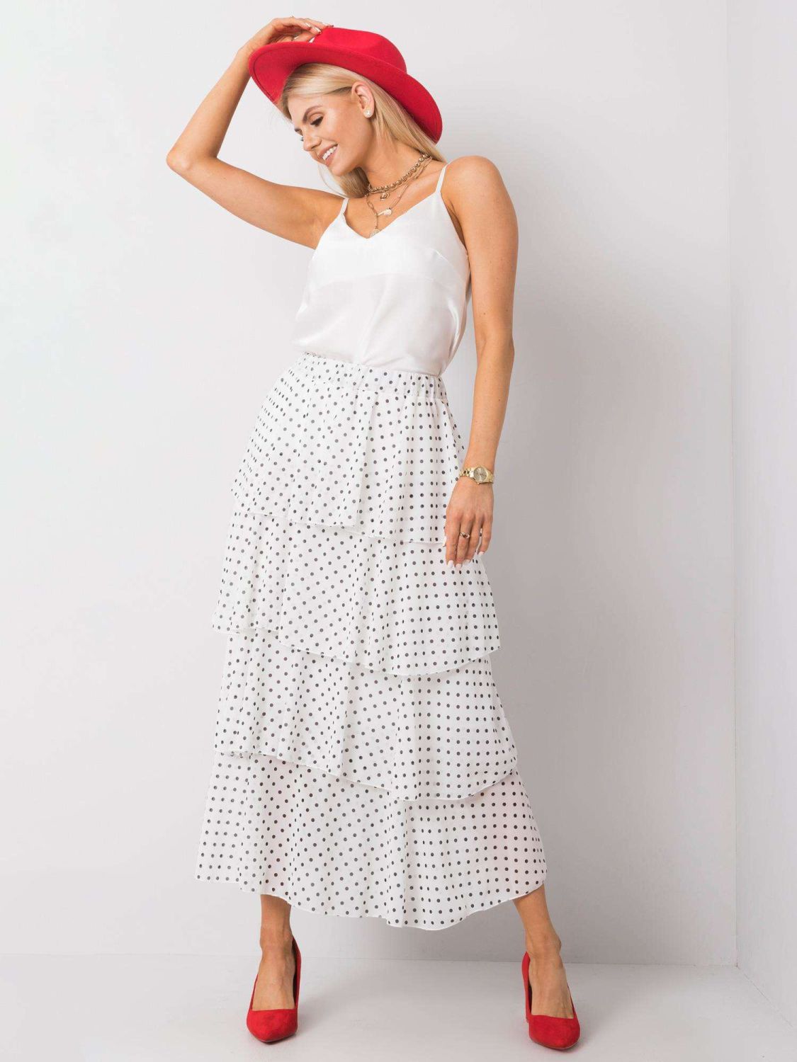 OCH BELLA White Polka Dot Maxi Skirt