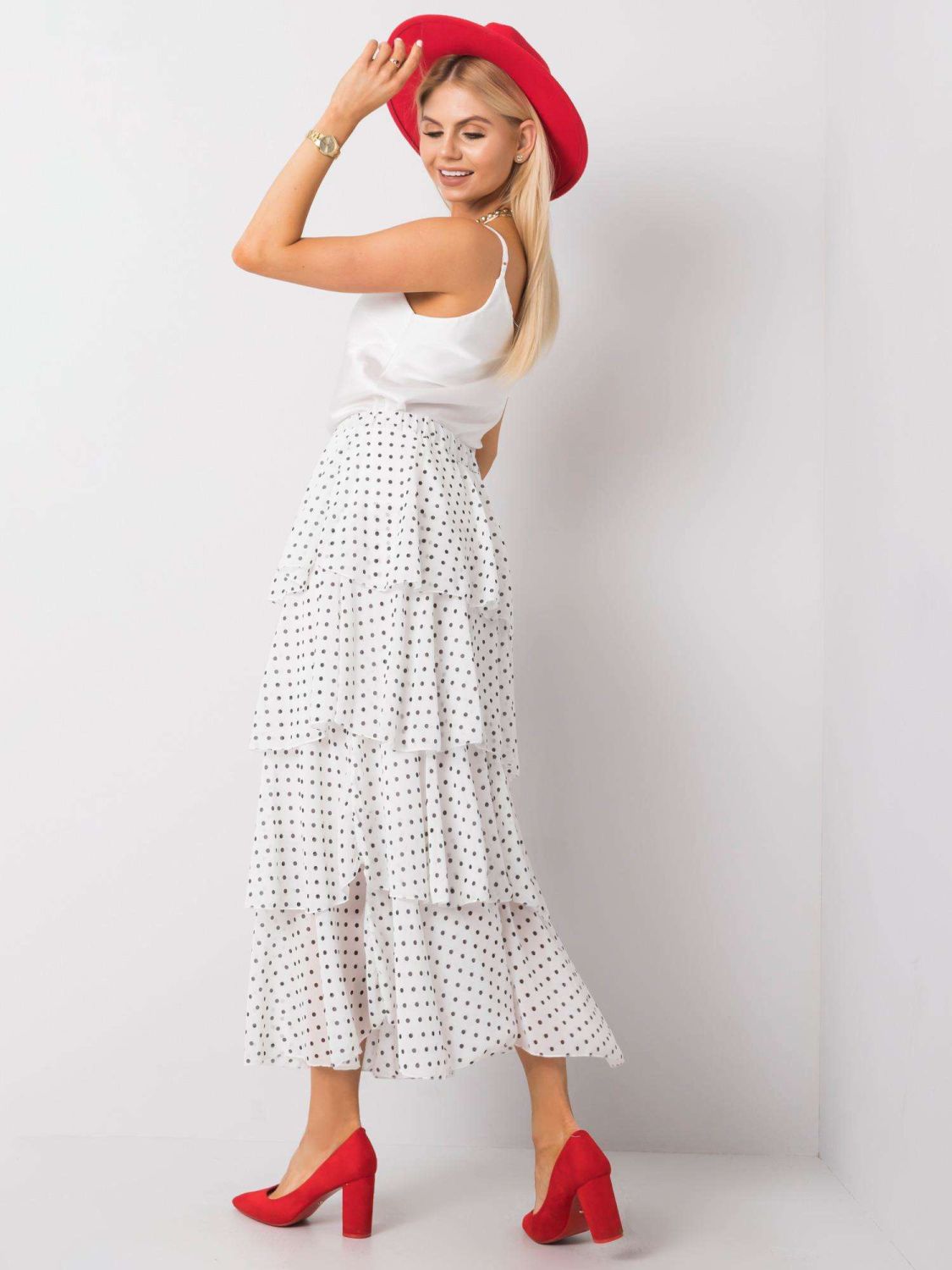 OCH BELLA White Polka Dot Maxi Skirt