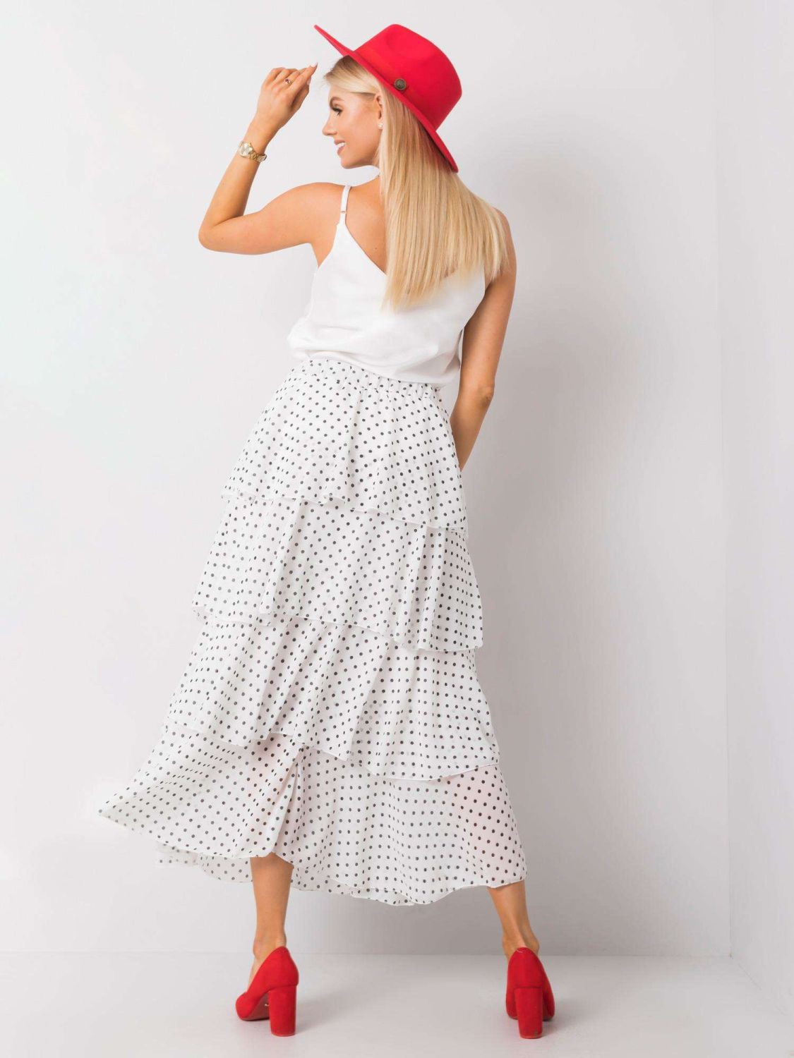 OCH BELLA White Polka Dot Maxi Skirt