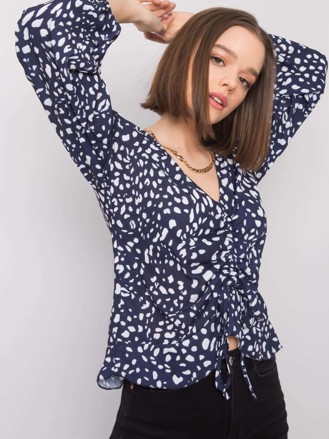 Navy Blue Women's Blouse with Print