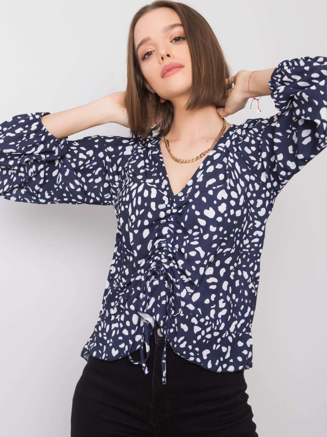 Navy Blue Women's Blouse with Print