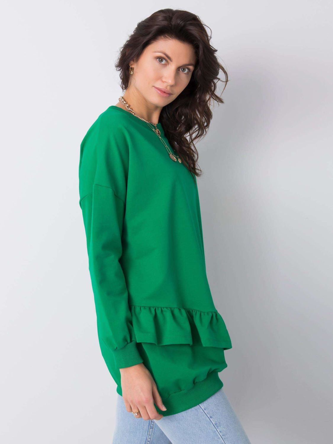 Green Cotton Sweatshirt with Ruffles