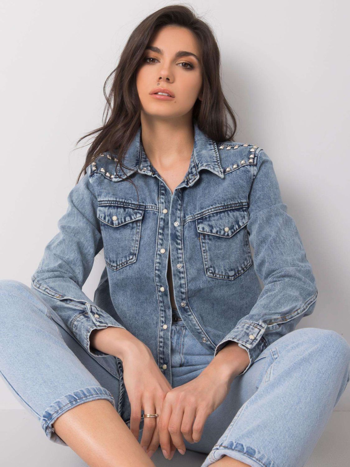 Blue Denim Shirt with Studs