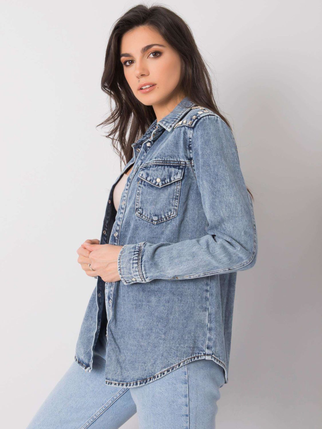 Blue Denim Shirt with Studs