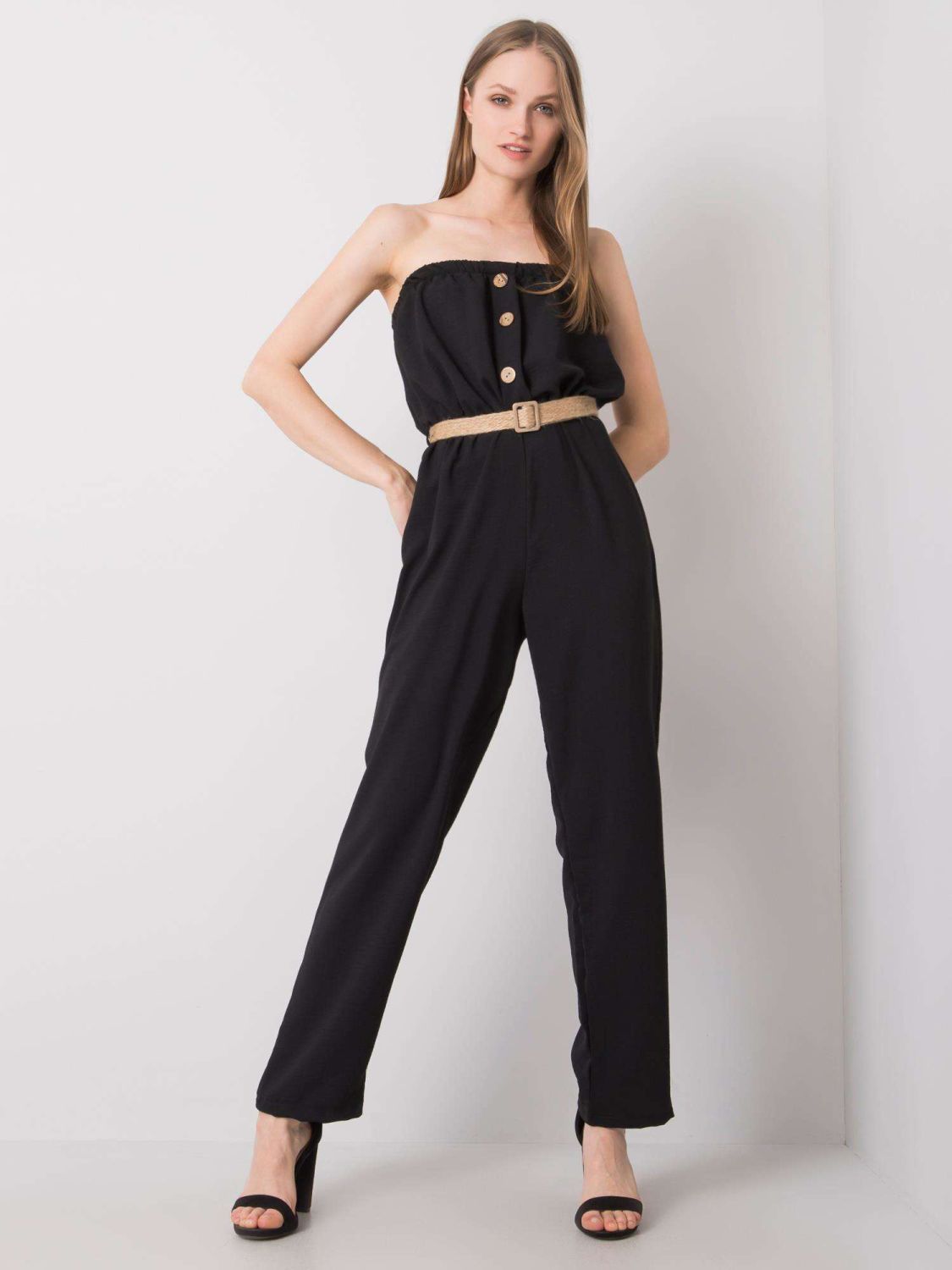 Black Jumpsuit with Belt by RUE PARIS