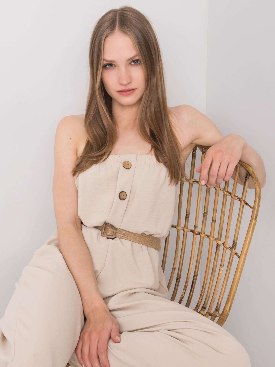 Light Beige Jumpsuit with Belt by RUE PARIS