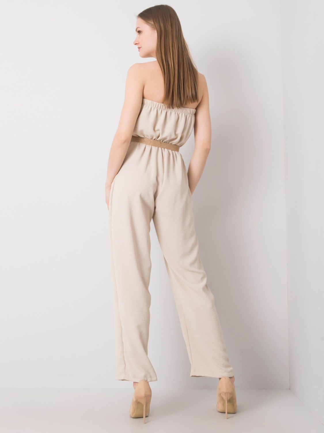 Light Beige Jumpsuit with Belt by RUE PARIS