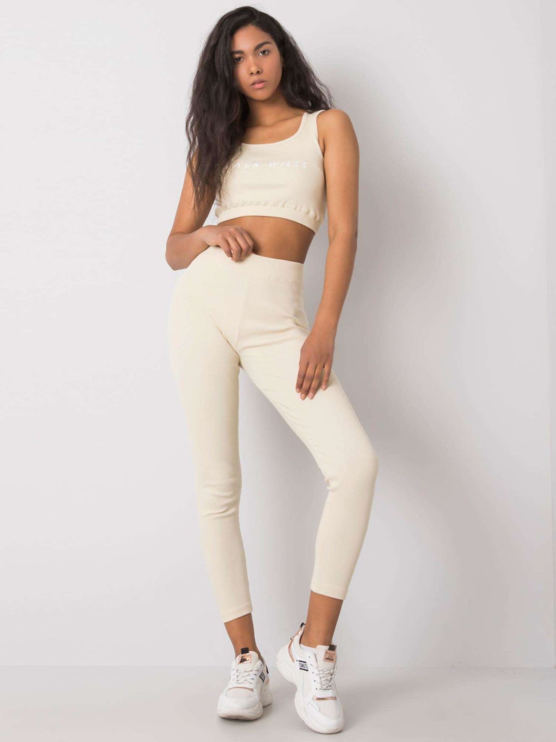 Beige Striped Sports Set