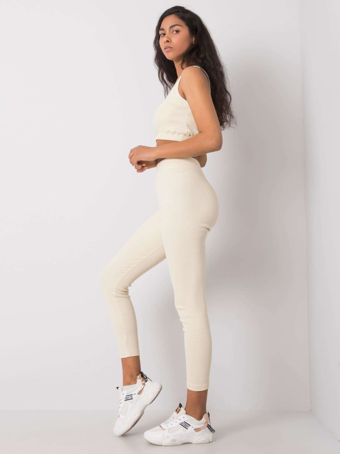 Beige Striped Sports Set
