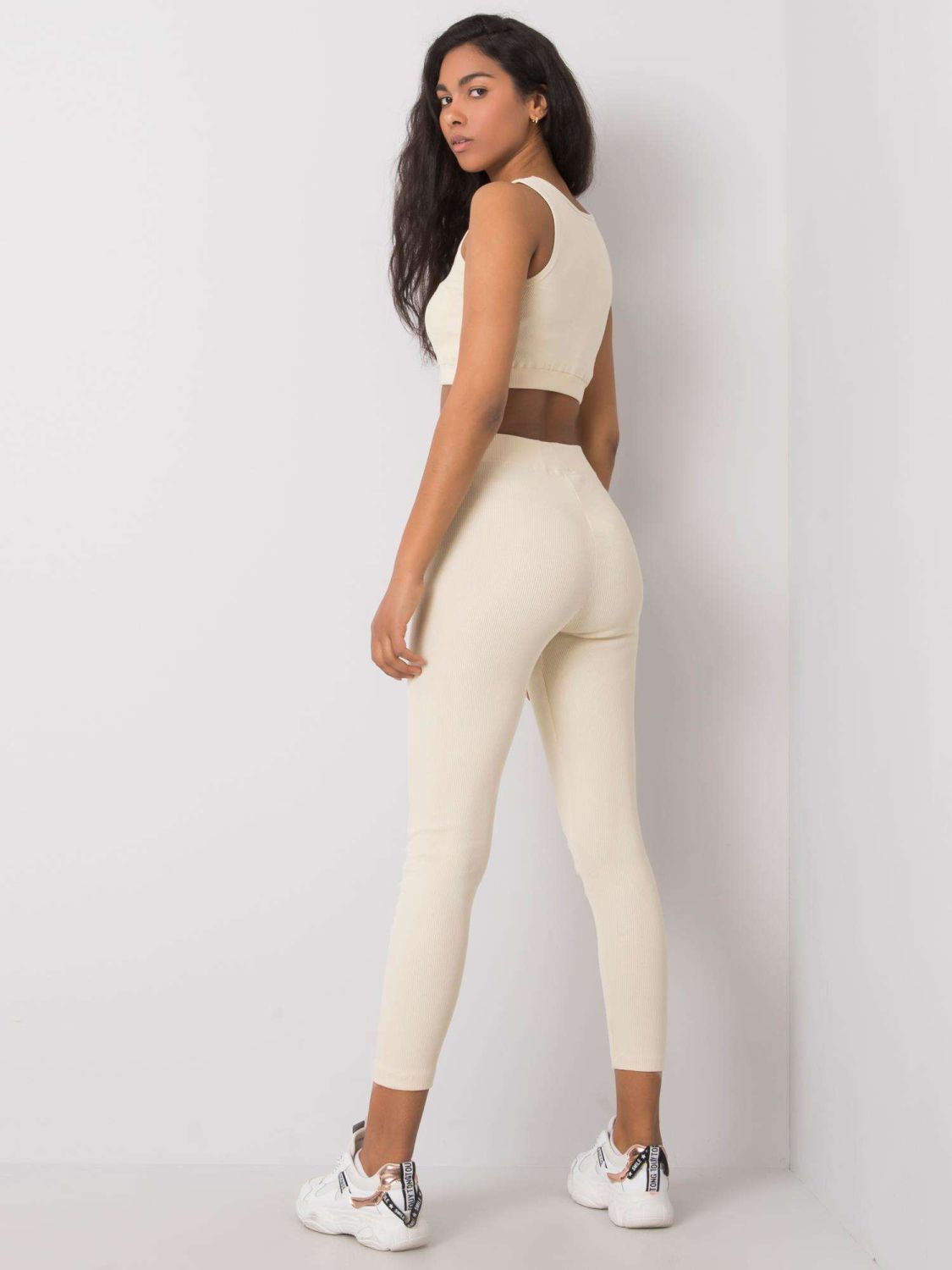 Beige Striped Sports Set