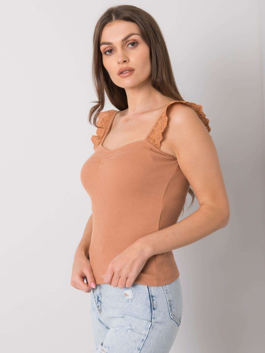 Brown Ribbed Cotton Top