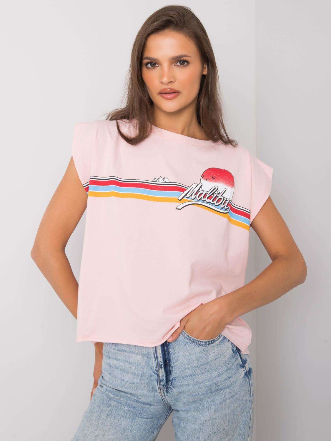 Light Pink Women's Cotton T-Shirt with Print