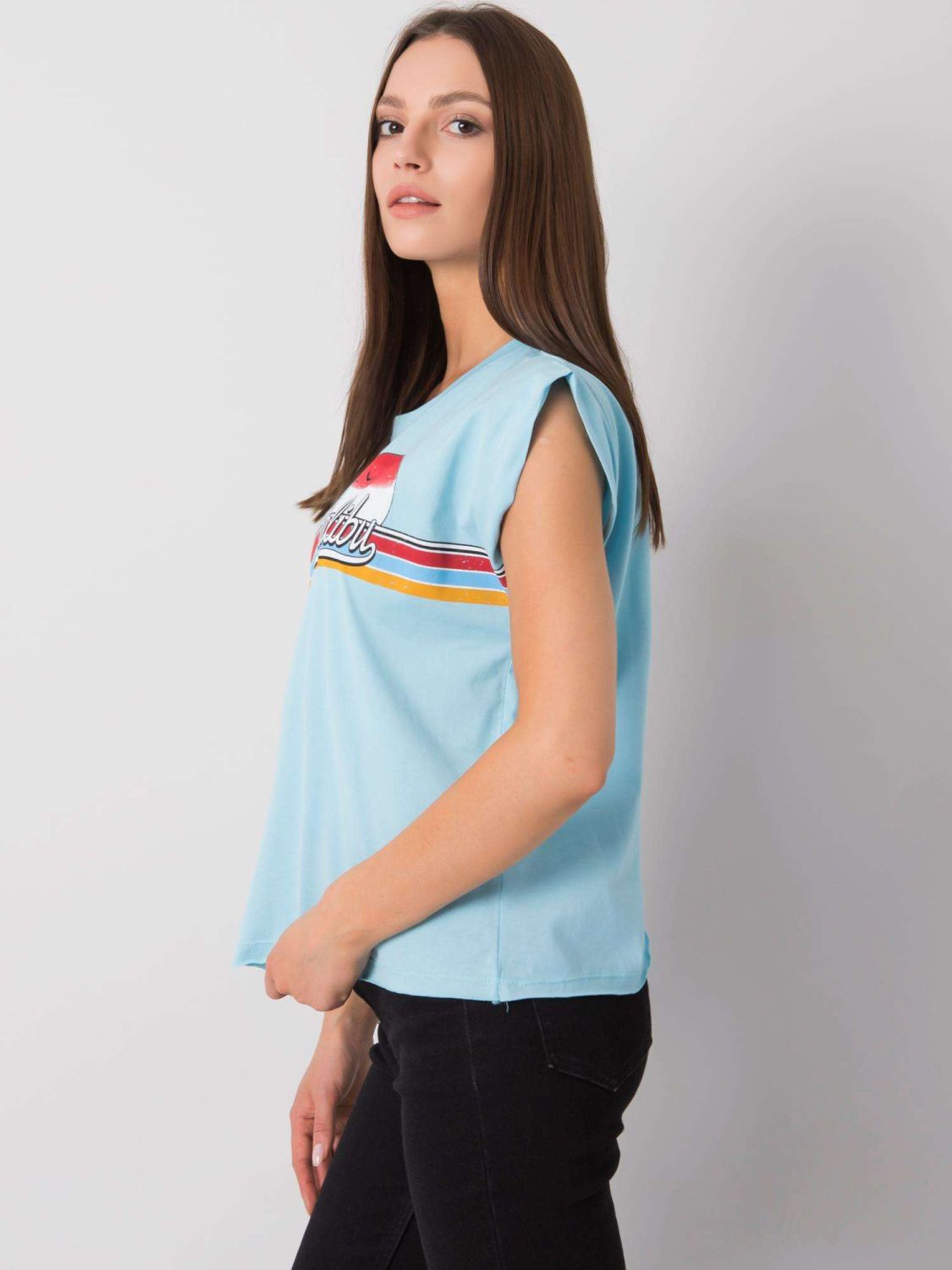 Light Blue Women's Cotton T-Shirt with Print
