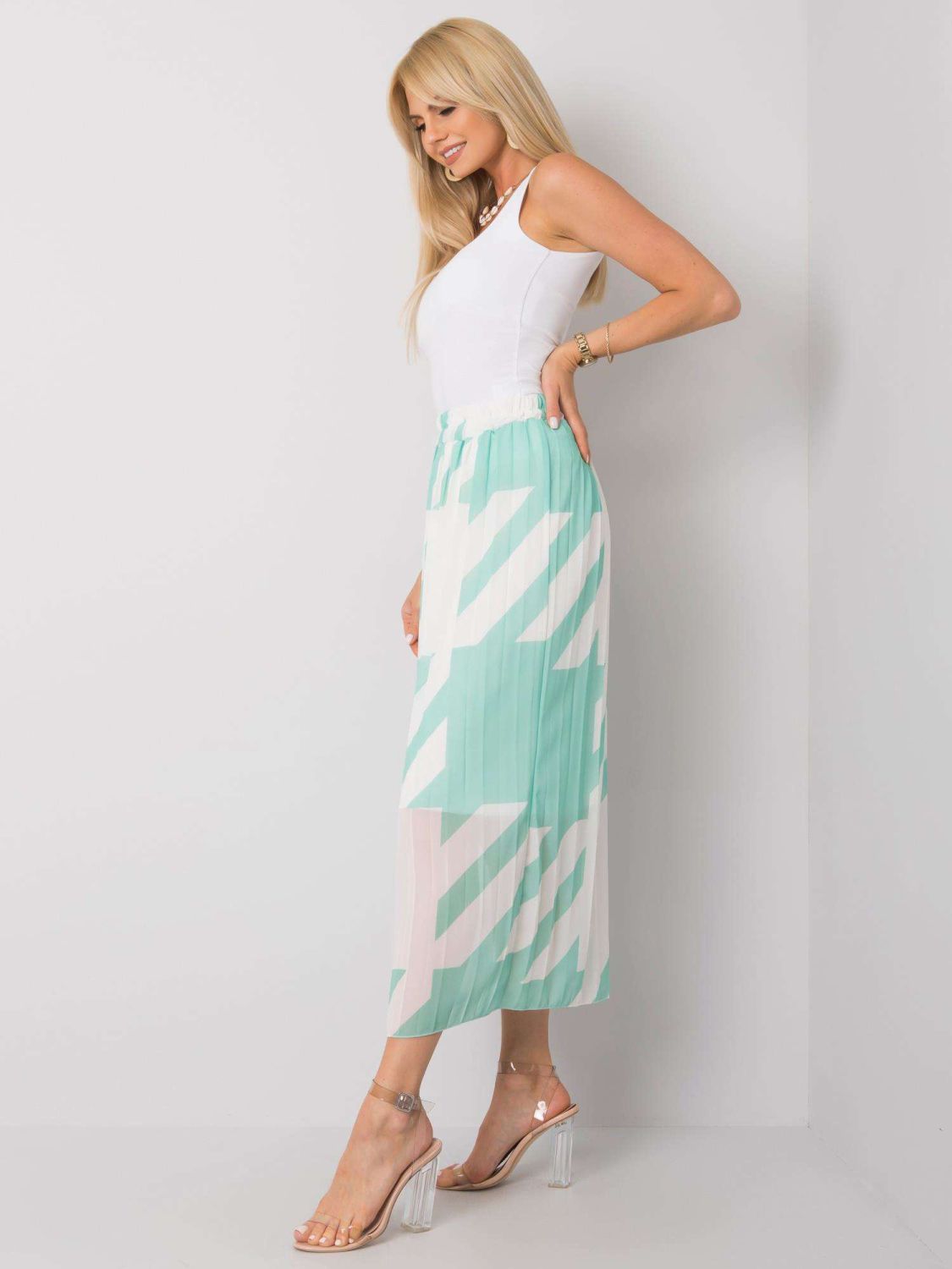Green Pleated Skirt with Pattern