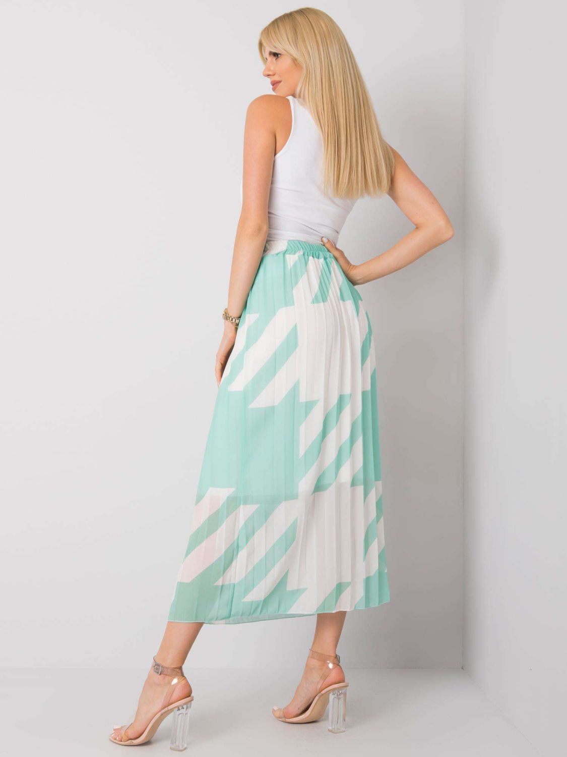Green Pleated Skirt with Pattern