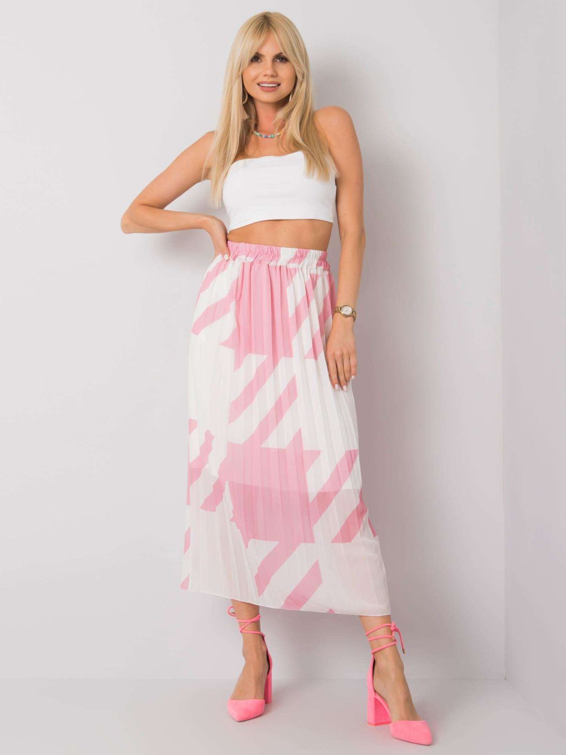Pink Pleated Skirt with Print
