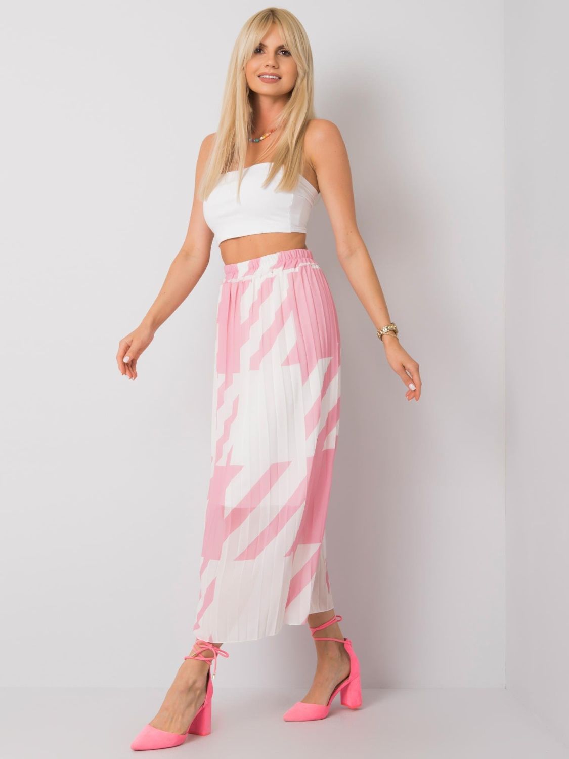 Pink Pleated Skirt with Print
