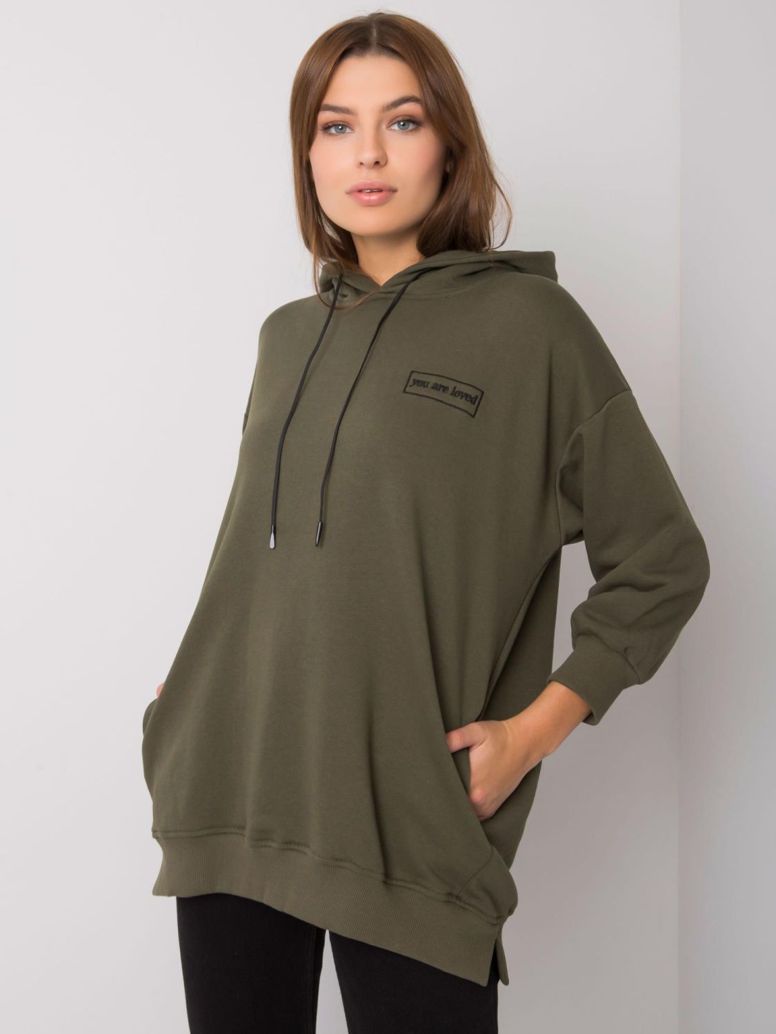 Khaki Cotton Hoodie with Pockets
