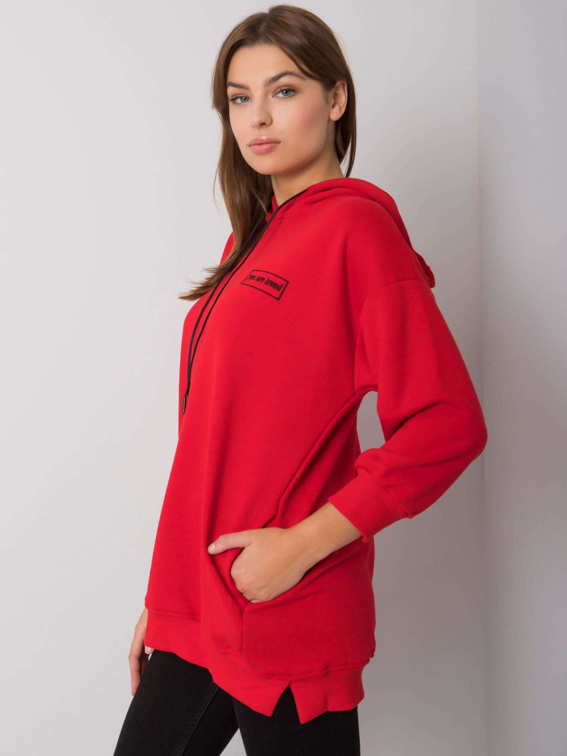 Red Cotton Hoodie with Pockets