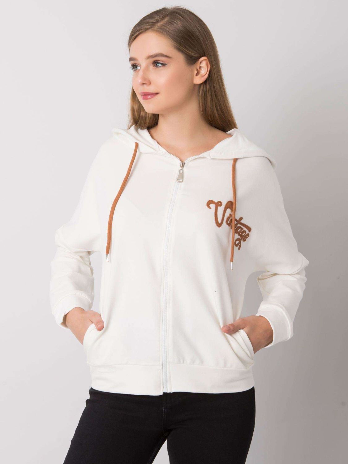 Ecru Zip-Up Hoodie