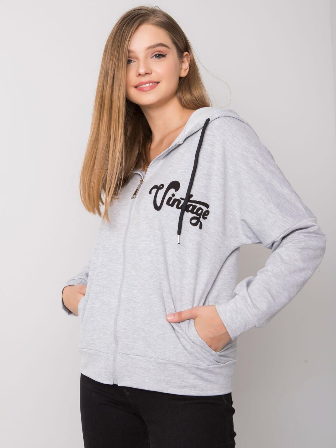 Gray Melange Zip-Up Hoodie