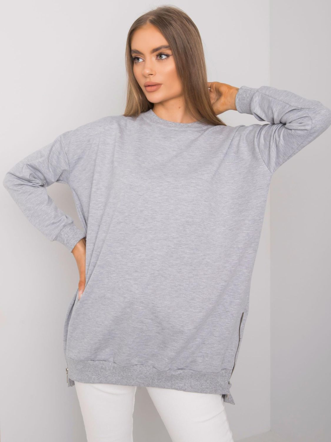Gray Melange Tunic with Zipper