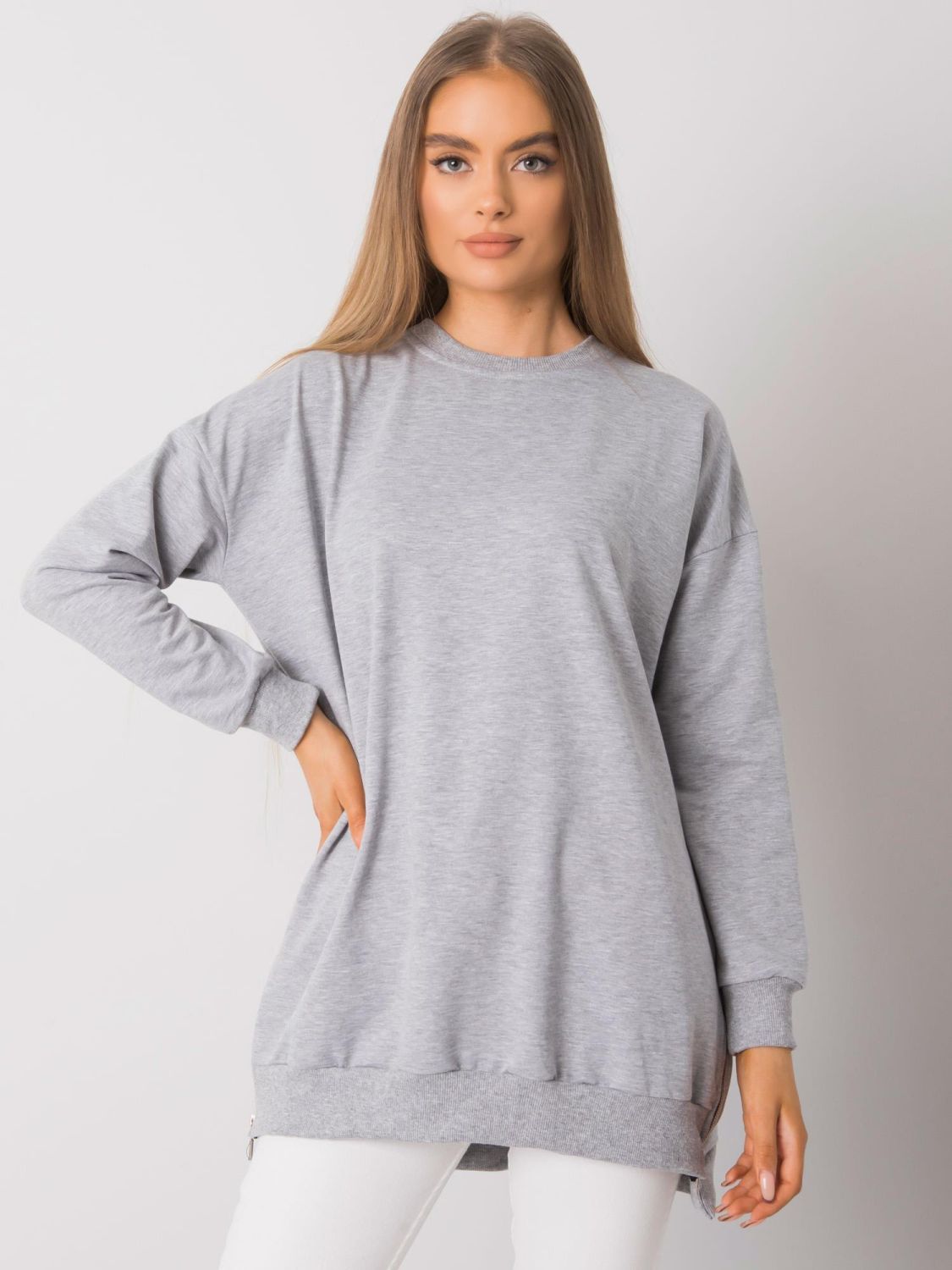 Gray Melange Tunic with Zipper