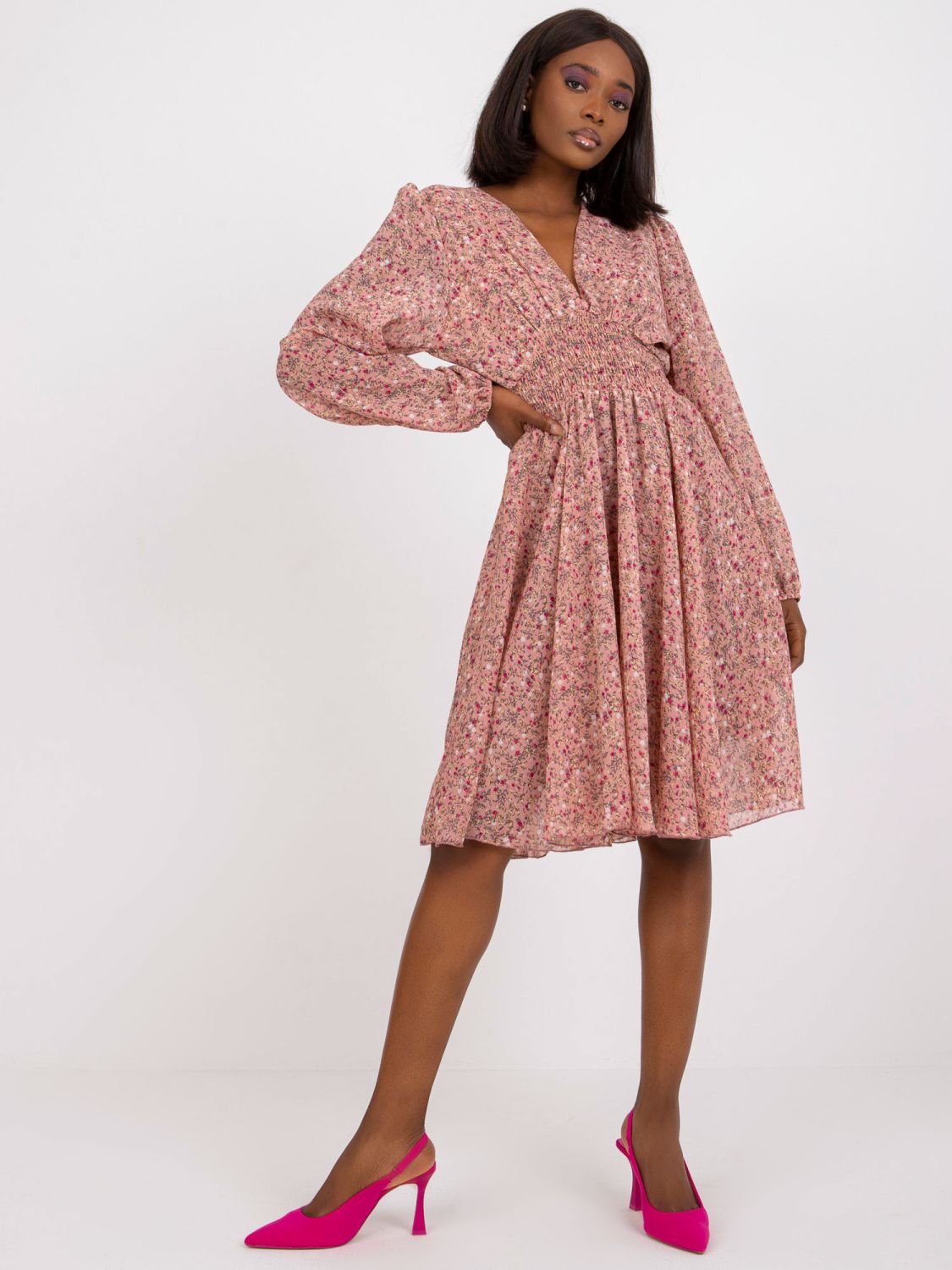 Pink Floral Midi Dress