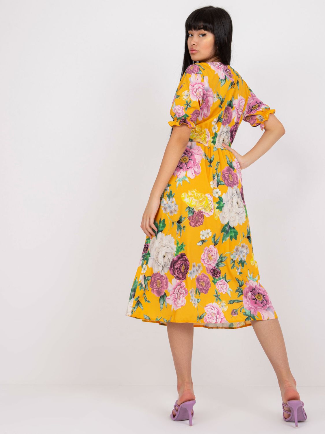 Dark Yellow Floral Midi Dress