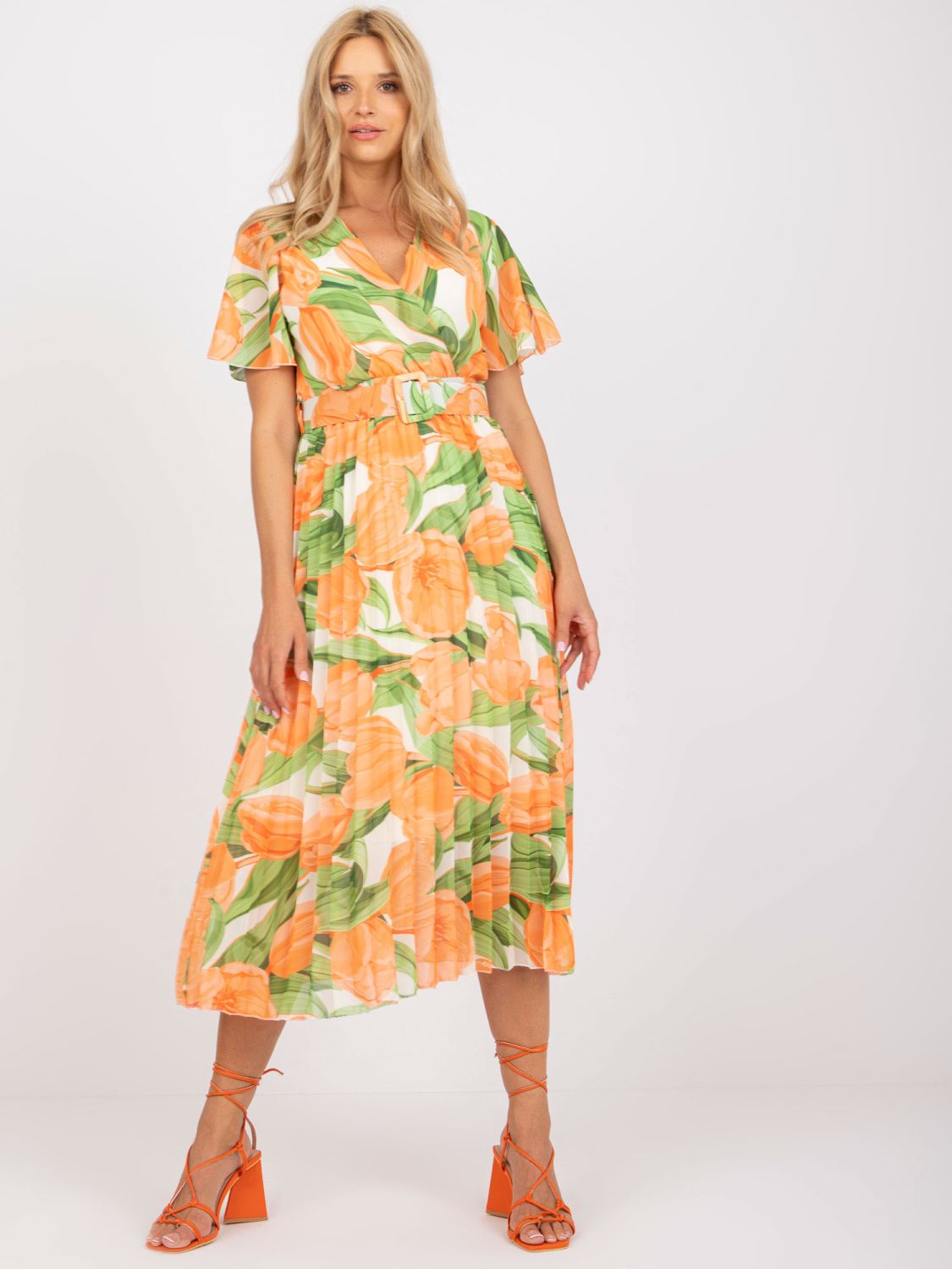 Floral Midi Dress in Orange