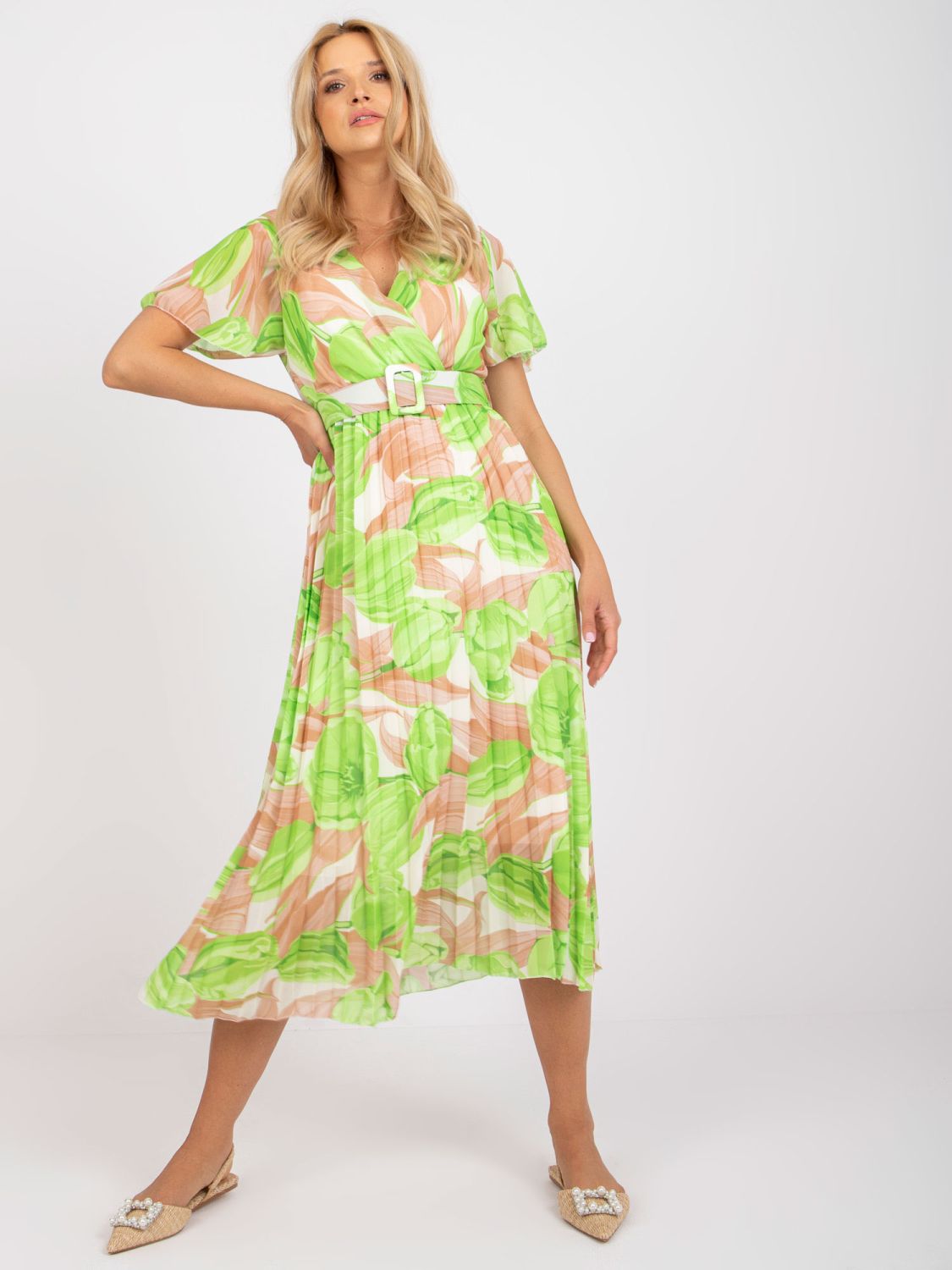 Floral Midi Dress in Light Green